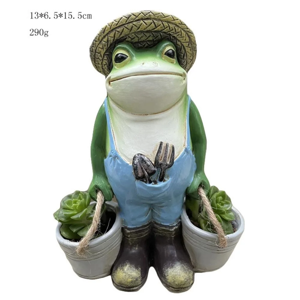 Outdoor Art Craft Decor Garden Pot Cute and Funny Green Frog Statues Resin Sculpture Yard Patios Statue Funny Figurine Decoration Household