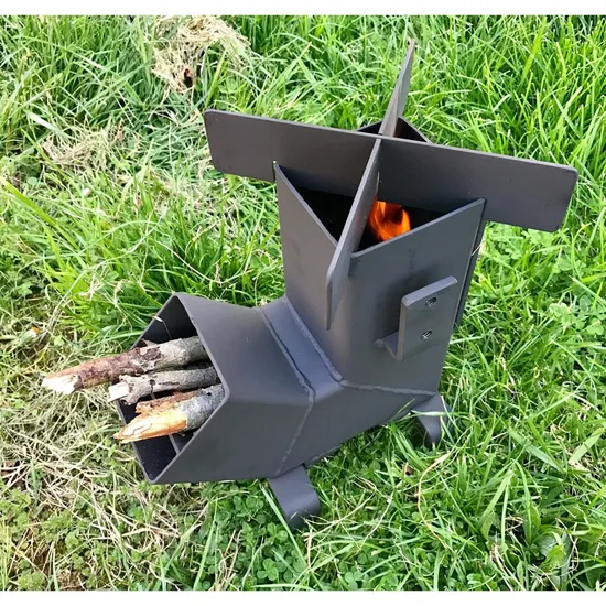 Estufa de cohete para acampar con asa Equipo de supervivencia para acampar Estufa de leña con alimentación automática Calentador de tienda